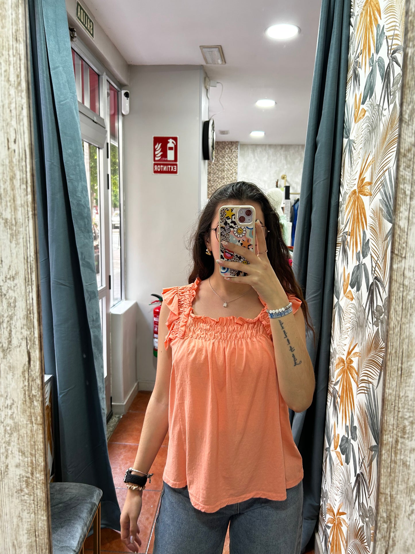 Camiseta tirante fruncido coral