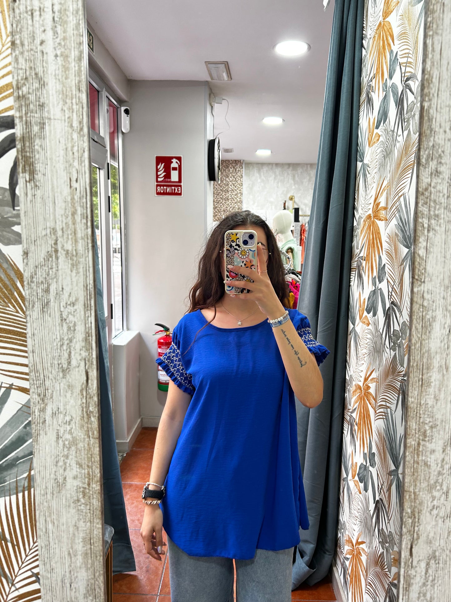 Camiseta panel abeja manga azul