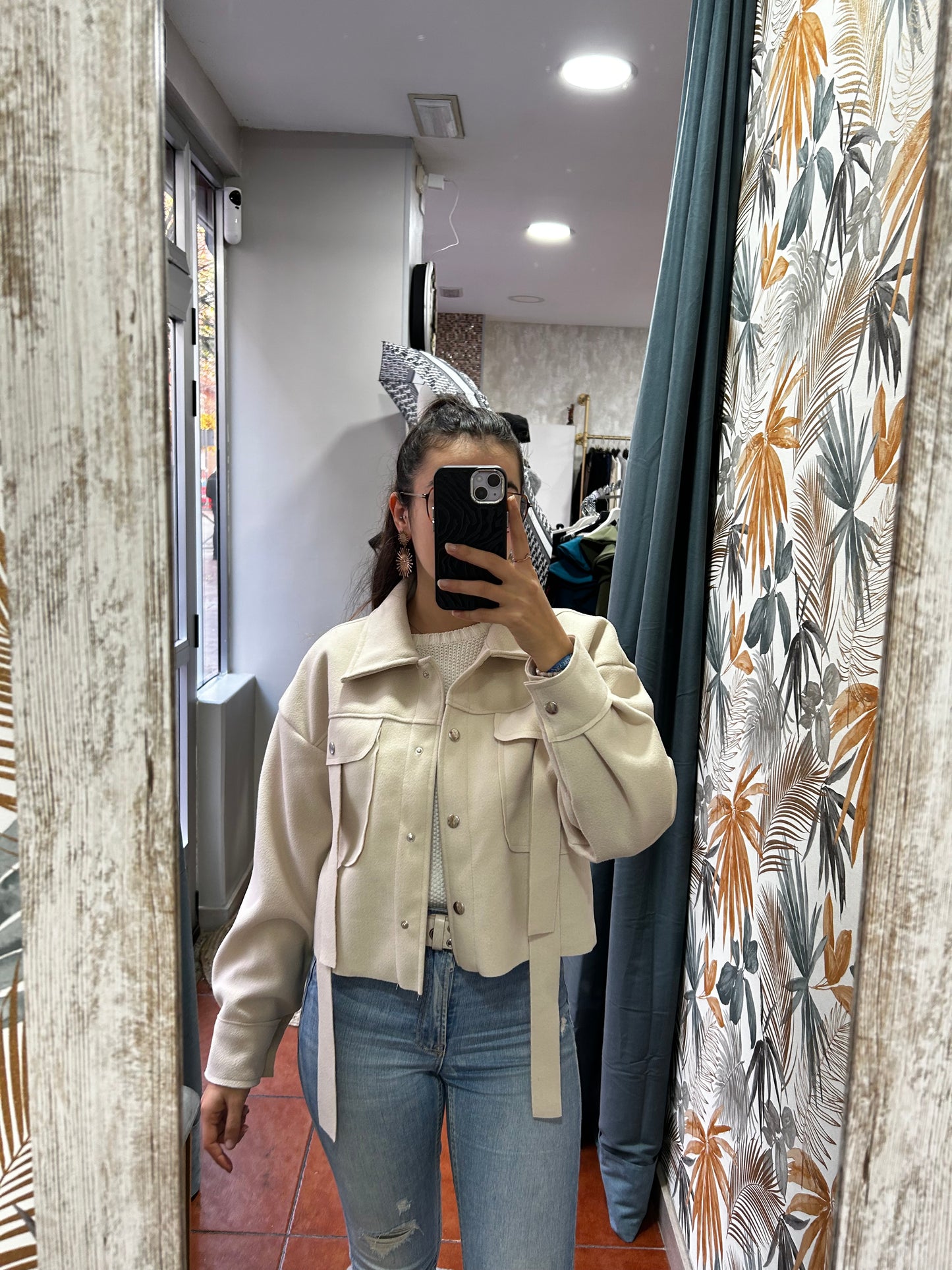 Chaqueta paño tiras - beige