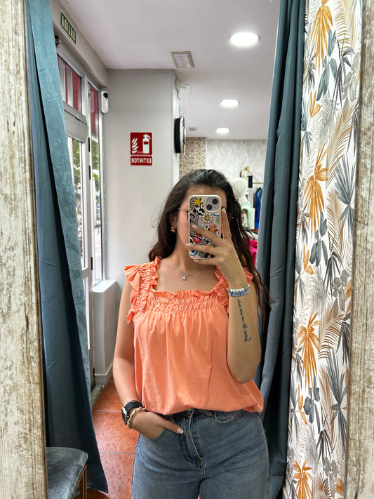 Camiseta tirante fruncido coral