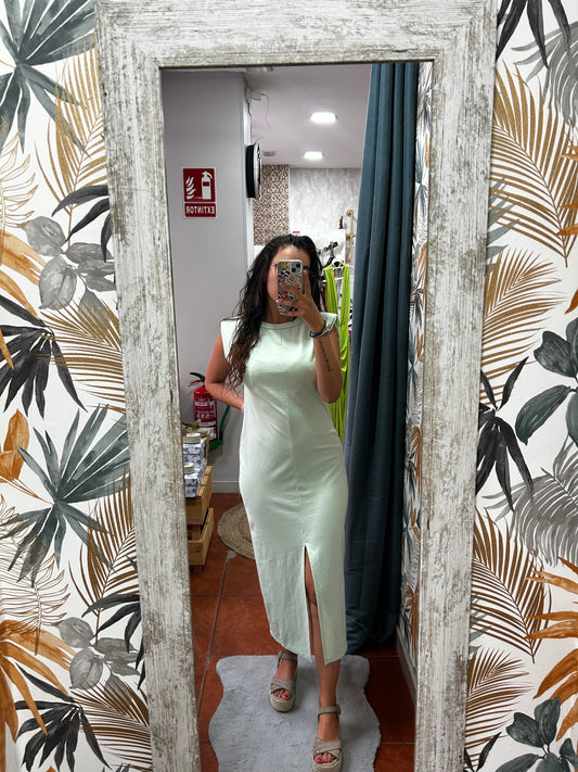 Vestido hombreras - verde pastel