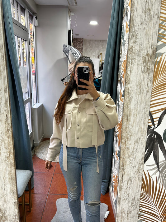 Chaqueta paño tiras - beige