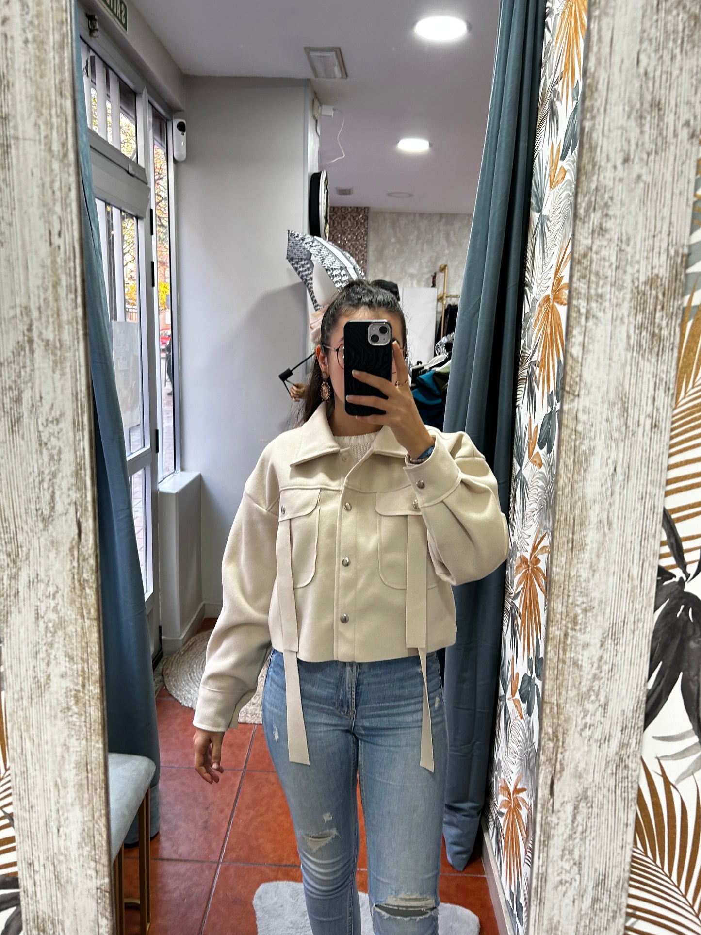 Chaqueta paño tiras - beige